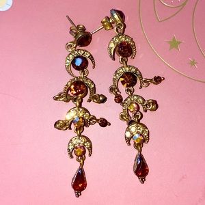 Chandelier Prom Earrings- moons & brown stones